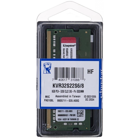 KINGSTON KVR32S22S6/8, 8Gb, 3200Mhz, DDR4, Sodimm  Notebook RAM, 1,2V, CL22