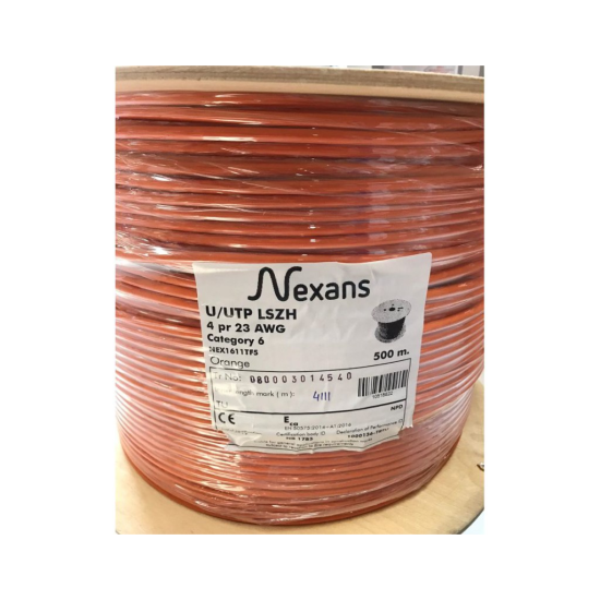 NEXANS CAT6, 500M, 23AWG (0,58mm), UTP, %100 Bakır, LSZH Halogen Free, Makara, Kablo (Turuncu)