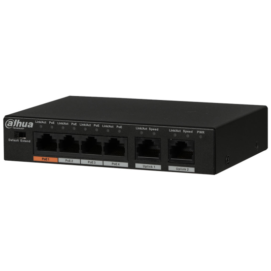 DAHUA PFS3006-4ET-60-V2, 6 Port, Megabit, 4 Port PoE, 60W, Yönetilemez, Masaüstü Switch