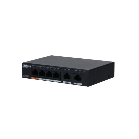 DAHUA PFS3006-4GT-60-V2, 6 Port, Gigabit, 4 Port PoE, 60W, Yönetilemez, Masaüstü Switch