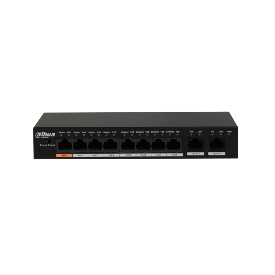 DAHUA PFS3010-8ET-96, 8 Port, MegaBit, 8 Port PoE, 96W, +2 Port GigaBit Uplink, Yönetilemez, Masaüstü Switch