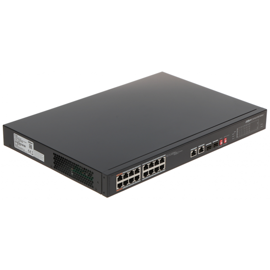 DAHUA PFS3218-16ET-135, 16 Port, Megabit, 16 Port PoE, 135W, +2 Port Gigabit SFP, +2 Port GigaBit Uplink, Yönetilemez, Rack Mount Switch