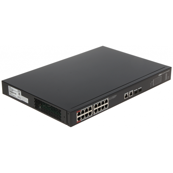 DAHUA PFS3220-16GT-240, 16 Port, GigaBit, 16 Port PoE, 240W, +2 Port GigaBit Uplink, +2 Port Combo SFP, Yönetilemez, Rack Mount Switch