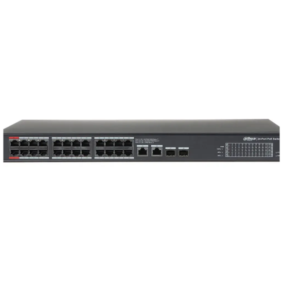 DAHUA PFS3228-24GT-360, 24 Port, GigaBit, 24 Port PoE, 360W, +2 Port Combo SFP, +2 Port GigaBit Uplink, Rack Mount Switch