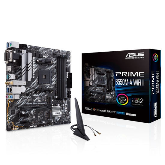 ASUS PRIME B550M-A WIFI II, 4xDDR4, 2x M.2, D-SUB, DVI, HDMI, Wi-Fi 6, Bluetooth v5.2, AM4 Soket Anakart