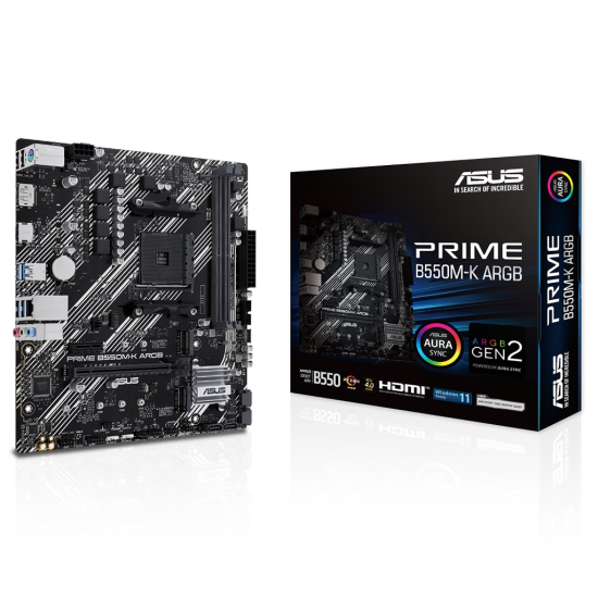 ASUS PRIME B550M-K ARGB, 2xDDR4, 2x M.2, DP, HDMI, AM4 Soket Anakart