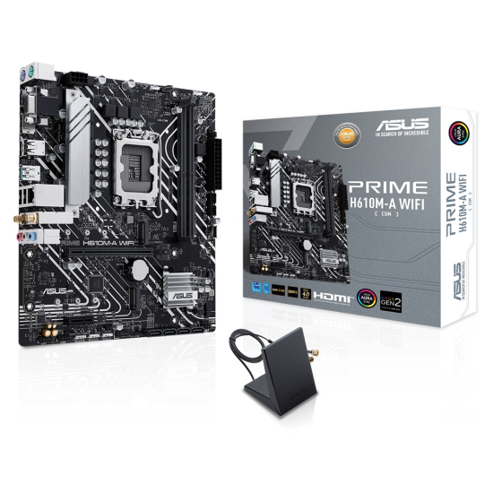 ASUS PRIME H610M-A-WIFI, 2xDDR5, M.2, D-SUB, HDMI, DP, Wi-Fi 5, Bluetooth 5.0, 12.Nesil, LGA1700 Soket, Anakart