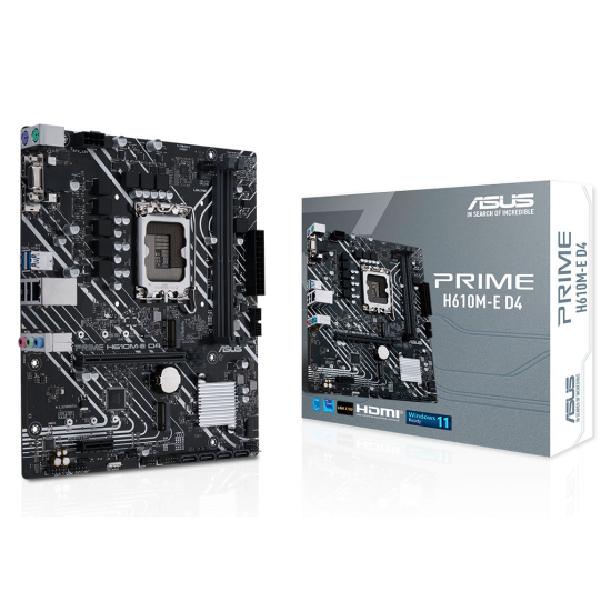 ASUS PRIME H610M-E D4, 2xDDR4, 2x M.2, D-SUB, HDMI, DP, 12-13.Nesil, LGA1700 Soket, Anakart