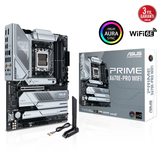 ASUS PRIME X670E-PRO WIFI, 4xDDR5, 4xM.2, HDMI, DP, 3xType-C, Wi-Fi 6, Bluetooth v5.2, AMD Ryzen 7000 Serisi, AM5 Soket Anakart