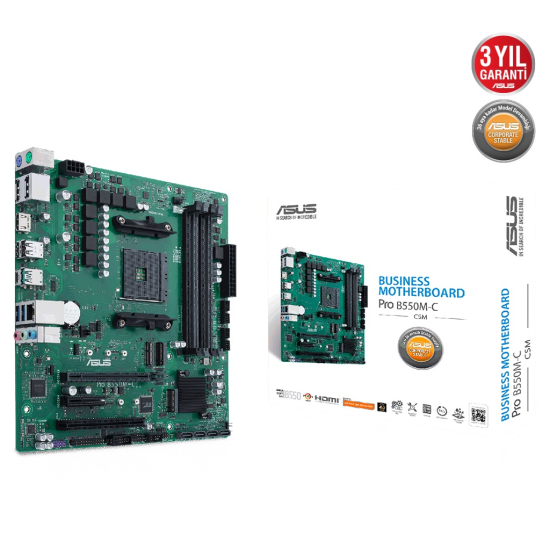 ASUS PRO B550M-C/CSM, 4xDDR4, 2xM.2, HDMI,  2xDP, Type-C, AM4 Soket Anakart