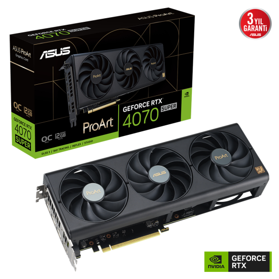 ASUS PROART-RTX4070S-O12G, 12Gb, 192Bit, GDDR6X, 1xHDMI, 3xDP GAMING Ekran Kartı