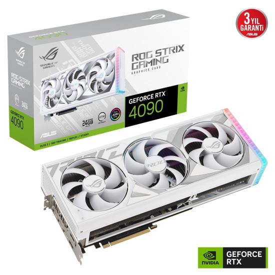 ASUS ROG-STRIX-RTX4090-24G-WHITE, 24Gb, 384Bit, GDDR6X, 2xHDMI, 3xDP GAMING Ekran Kartı