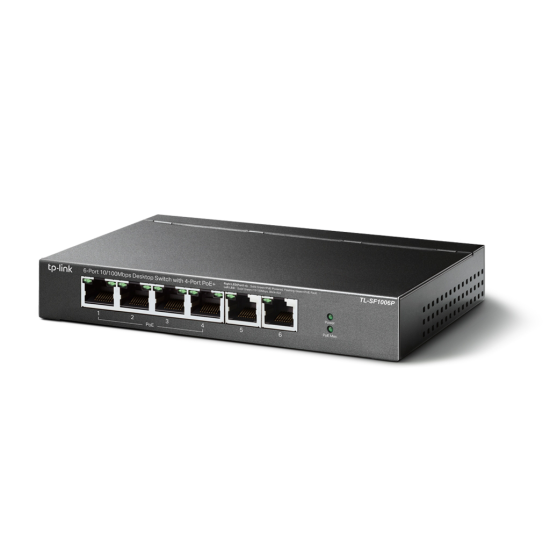 TP-LINK TL-SF1006P 6 Port, MegaBit, 4 Port PoE, 67W, Yönetilemez, Metal Kasalı Switch