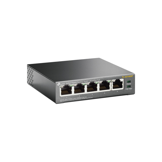 TP-LINK TL-SG1005P, 5 Port, GigaBit, Metal Kasa, 4 Port PoE, 56W, Yönetilemez, Masaüstü Switch