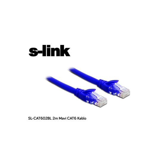 S-LINK SL-CAT602BL, CAT6, Patch, 2Mt, Kablo (Mavi)