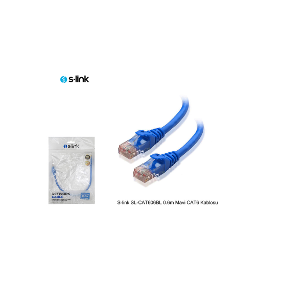 S-LINK SL-CAT606BL CAT6 Patch 60CM Kablo (Mavi)