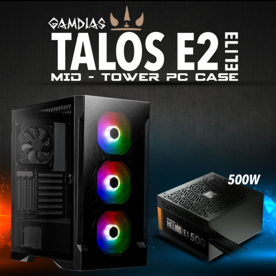 GAMDIAS TALOS E2 Elite, 500W, Tempered Glass, ARGB, ATX GAMING KASA