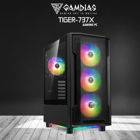 GAMDIAS TIGER-737X, RYZEN 7 3700X, 16Gb Ram, 500Gb NVMe SSD, 8Gb GDDR5 RX580 Ekran Kartı, 750W Kasa, Free Dos GAMING PC