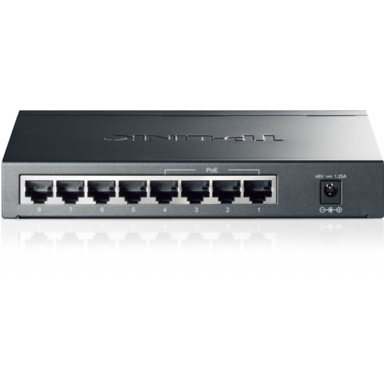 TP-LINK TL-SG1008P, 8 Port, GigaBit, Metal Kasa, 4 Port PoE, 55W, Yönetilemez, Masaüstü Switch