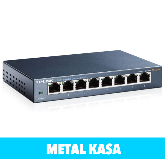 TP-LINK TL-SG108, 8 Port, GigaBit, Metal Kasa, Yönetilemez, Masaüstü Switch