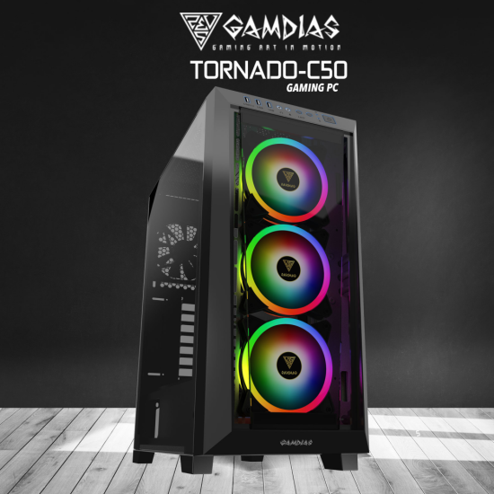 GAMDIAS TORNADO-C50, i5-12500, 32Gb Ram, 1Tb NVMe SSD, 8Gb GDDR6 RTX4060 Ekran Kartı, 1600W Kasa, Free Dos GAMING PC