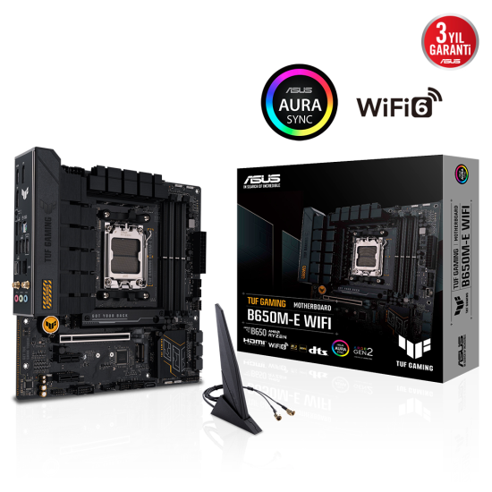 ASUS TUF GAMING B650M-E WIFI, 4xDDR5, 2x M.2, HDMI, DP, Type-C, Wi-Fi 6, Bluetooth v5.2, AMD Ryzen 7000 Serisi, AM5 Soket Anakart