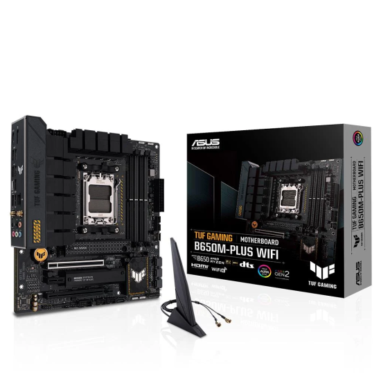 ASUS TUF GAMING B650M-PLUS WIFI, 4xDDR5, 2x M.2, HDMI, DP, Type-C, Wi-Fi 6, Bluetooth v5.2, AMD Ryzen 7000 Serisi, AM5 Soket Anakart