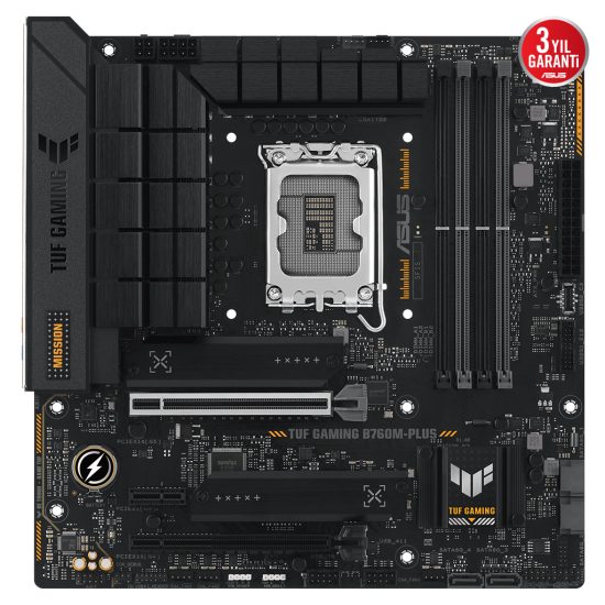 ASUS TUF GAMING B760M-PLUS, 4xDDR5, 2x M.2, HDMI, DP, Type-C, 12-13-14.Nesil, LGA1700 Soket, Anakart