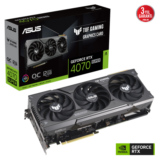 ASUS TUF-RTX4070S-O12G-GAMING, 12Gb, 192Bit, GDDR6X, 1xHDMI, 3xDP GAMING Ekran Kartı