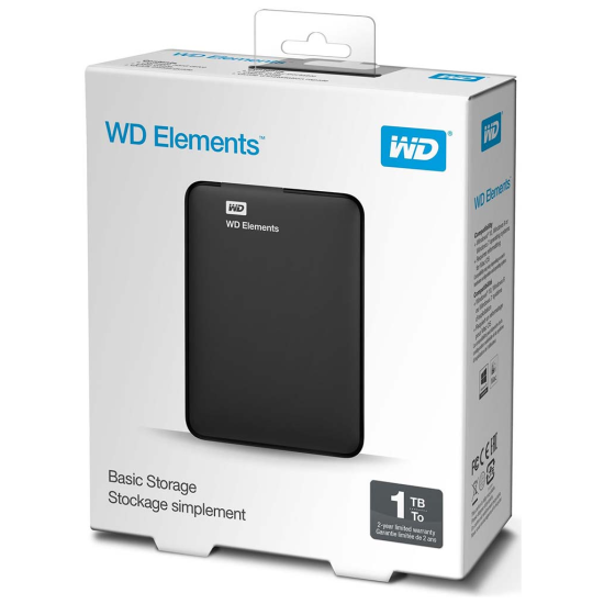 WD WDBUZG0010BBK-WESN, Elements, 1TB, 2.5’’, USB3.0, Taşınabilir, Harici HDD, Siyah