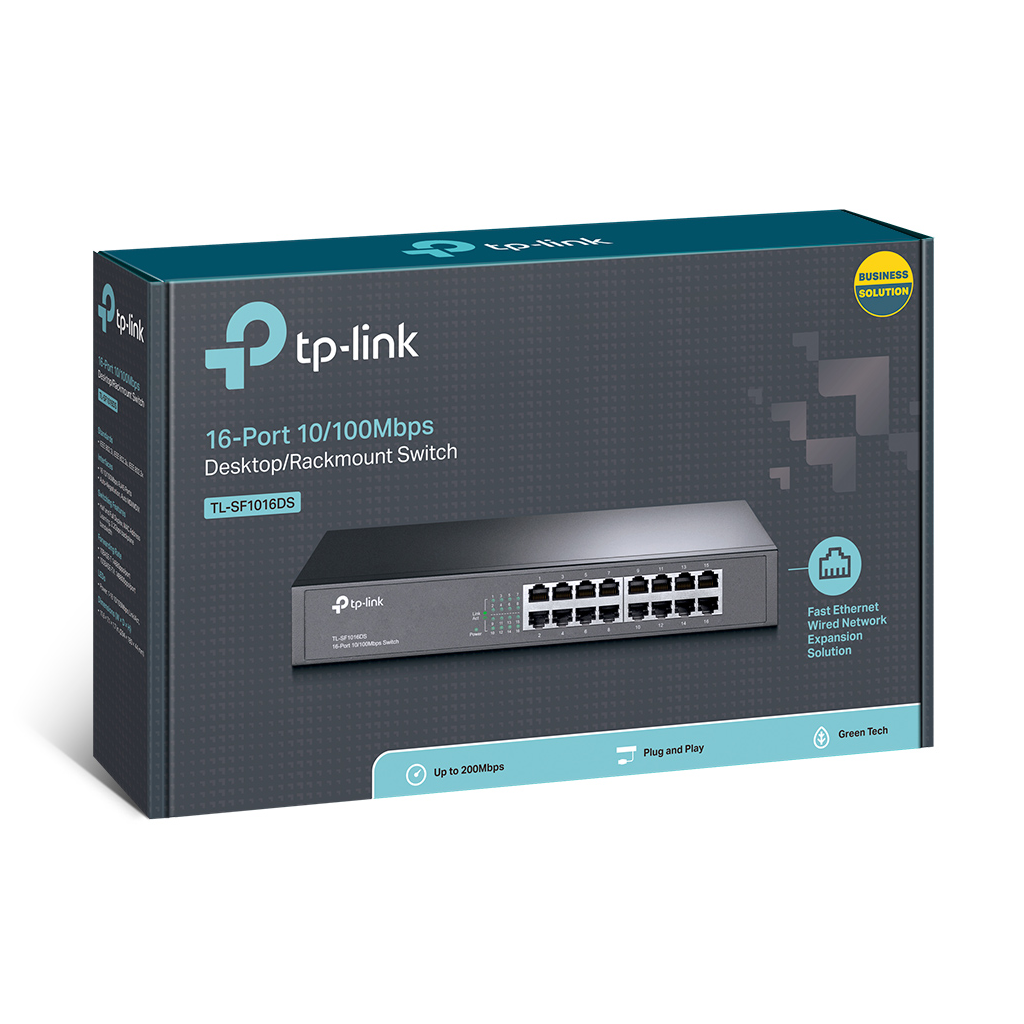 TP-LINK%20TL-SF1016DS,%2016%20Port,%20MegaBit,%20Metal%20Kasa,%20Yönetilemez,%20Masaüstü/Rackmount%20Switch