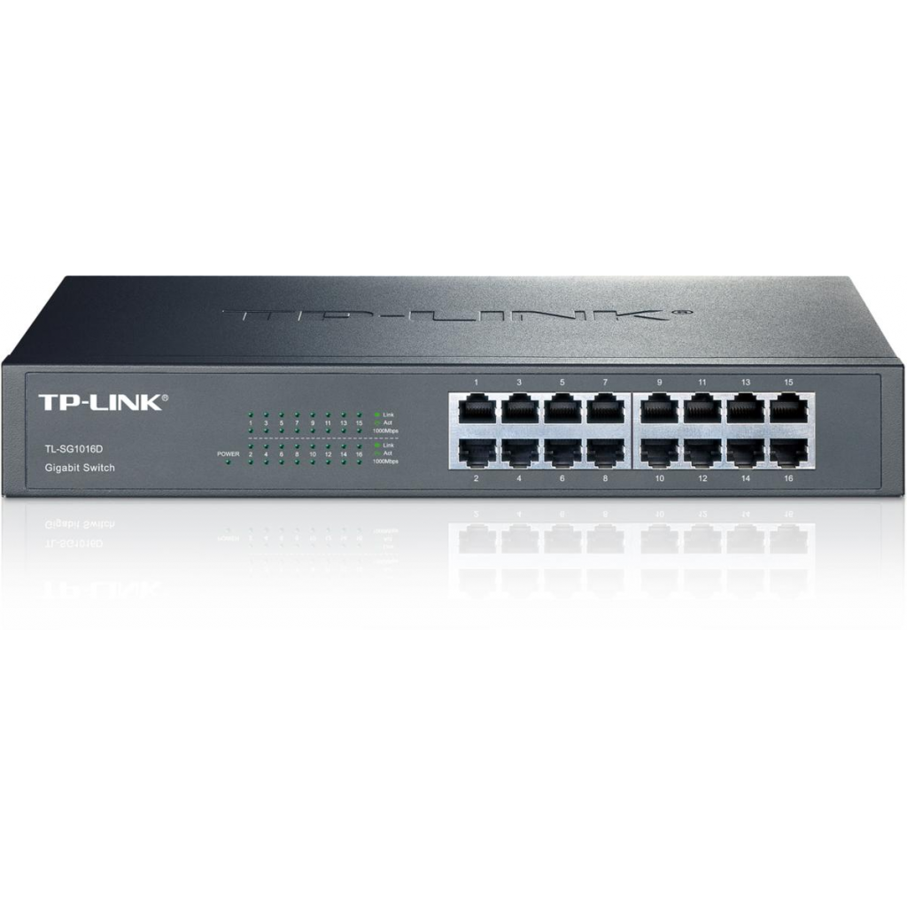 TP-LINK%20TL-SG1016D,%2016%20Port,%20GigaBit,%20Metal%20Kasa,%20Yönetilemez,%20Rackmount%20Switch