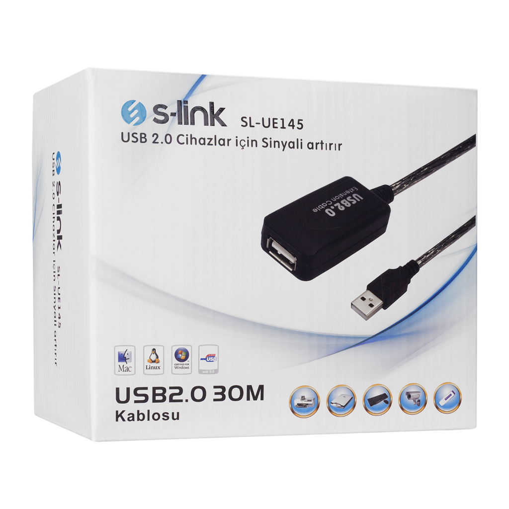 S-LINK%20SL-UE145,%20Güçlendirilmiş%20USB%20Uzatma%20Kablosu%2030%20Metre